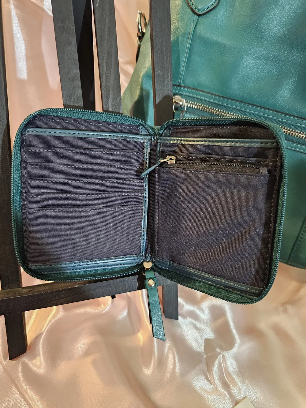 Coach Daisy Teal Leather Shoulder Bag & Matching Wallet Set Mint